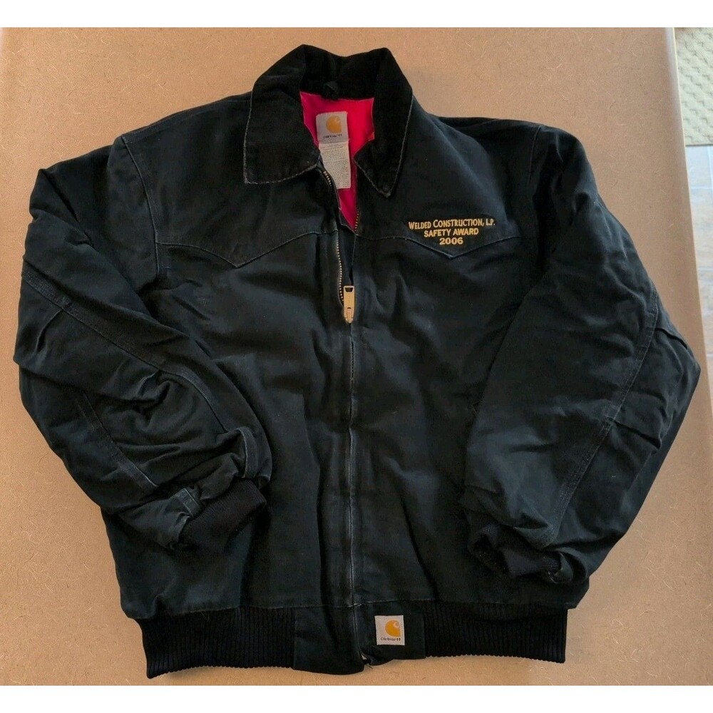 Vtg Carhartt Black Mens L Santa Fe Jacket Red Quilted Lining J13 Distress Westrn